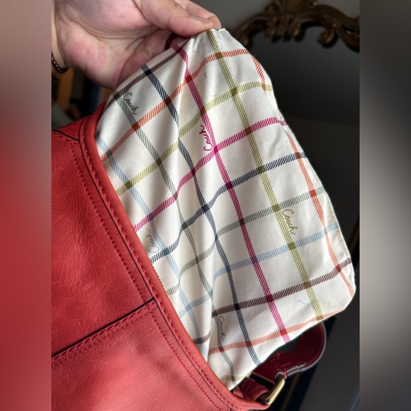 Coach Bleecker Tattersall Red Orange Leather Shoulder Bag - Picture 6 of 9